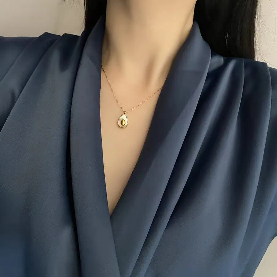 Fashion Stainless Steel Gold color Natural Shell Avocado Pendant Necklace