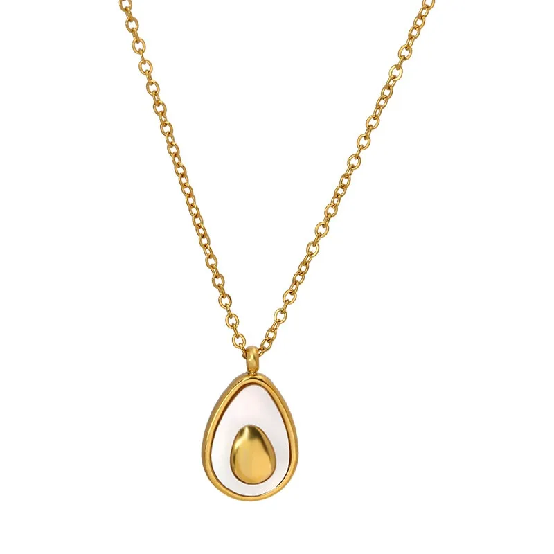 Fashion Stainless Steel Gold color Natural Shell Avocado Pendant Necklace