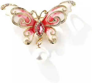 Fashion Women Butterfly Pins Rhinestone Enamel Pearl Insect Brooches Pin JeG_tu-Red
