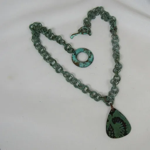 Fern Patina Copper Guitar Pick Pendant Necklace