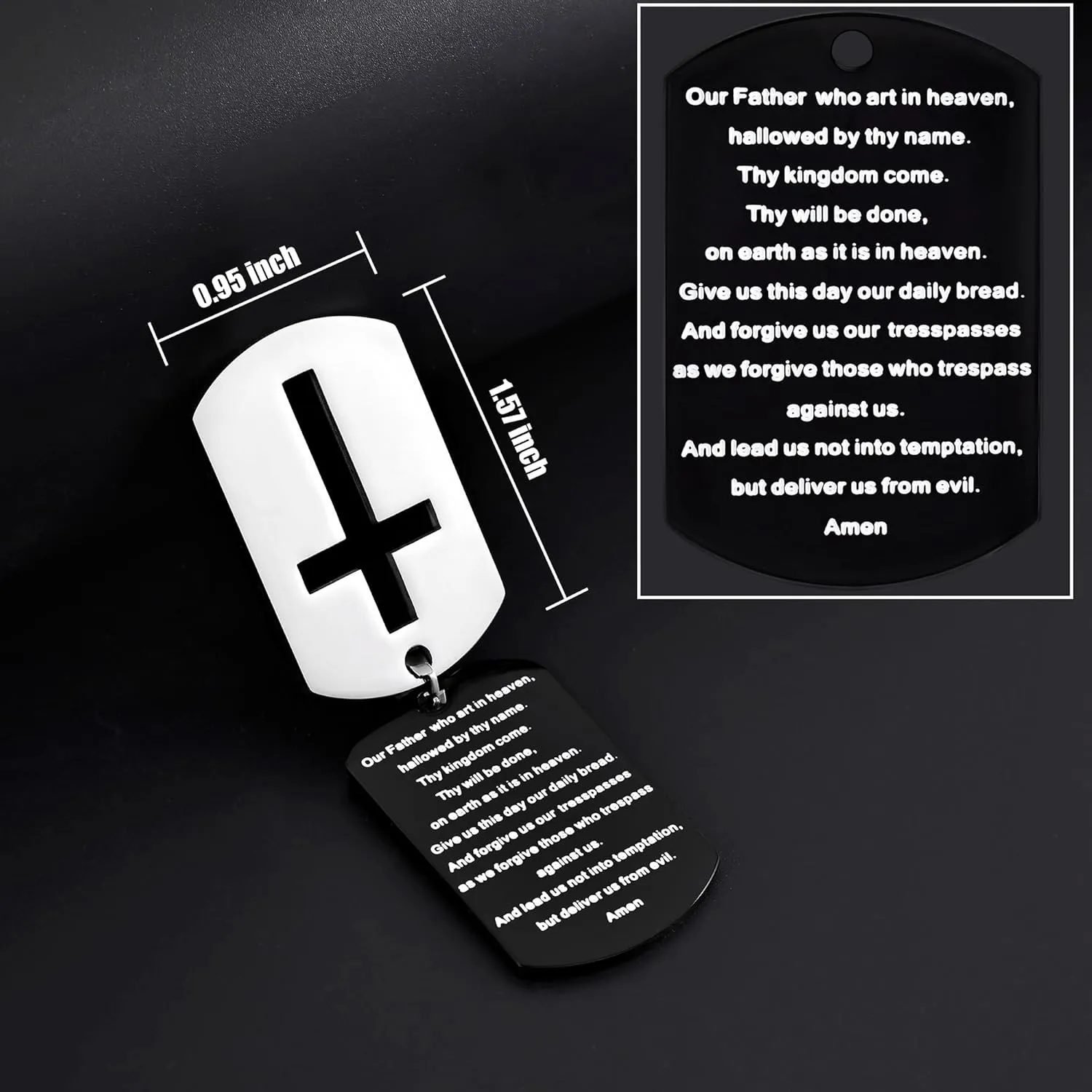 Fiusem Dog Tag Necklace for Men, Inspirational Bible Verse Cross Necklace for Men 24 Inches Chain