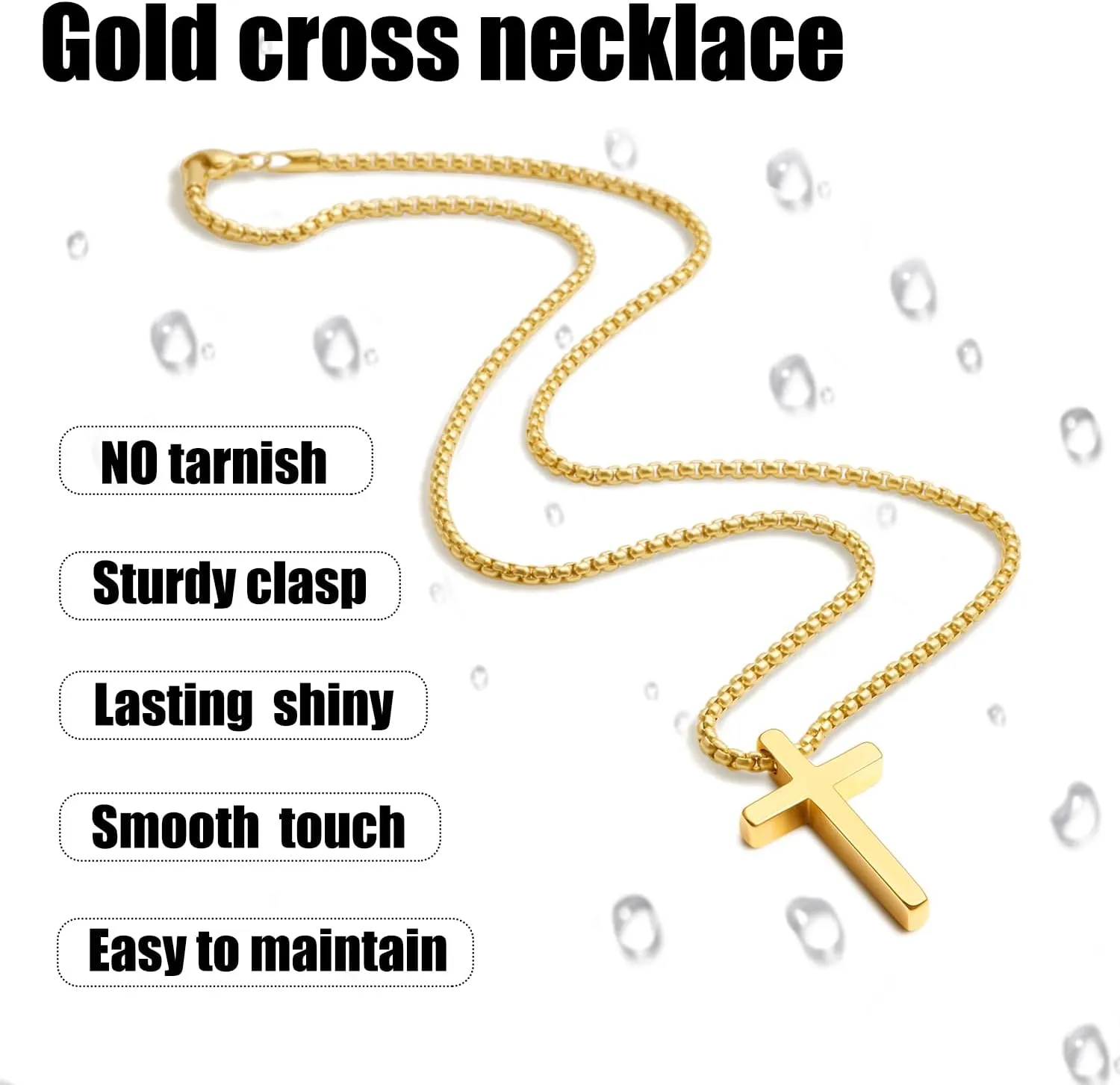 Fiusem Father's Day Gifts Cross Necklace for Men, Silver/Gold/Black Mens Cross Necklaces with 2.5mm Cross Chain and Stainless Steel Cross Pendant, Box Chain 16-24 Inch