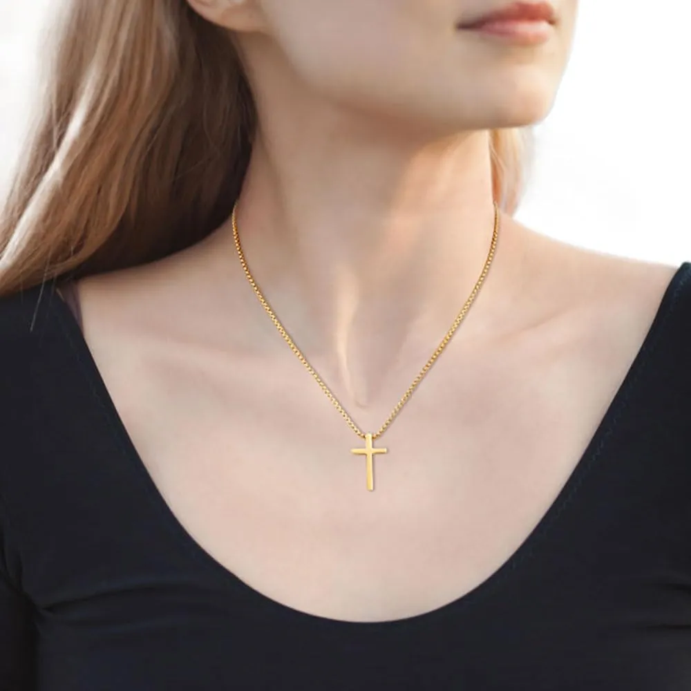 Fiusem Father's Day Gifts Cross Necklace for Men, Silver/Gold/Black Mens Cross Necklaces with 2.5mm Cross Chain and Stainless Steel Cross Pendant, Box Chain 16-24 Inch