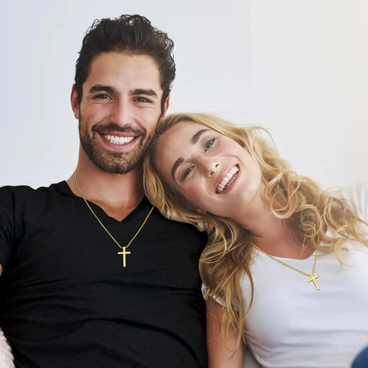 Fiusem Father's Day Gifts Cross Necklace for Men, Silver/Gold/Black Mens Cross Necklaces with 2.5mm Cross Chain and Stainless Steel Cross Pendant, Box Chain 16-24 Inch