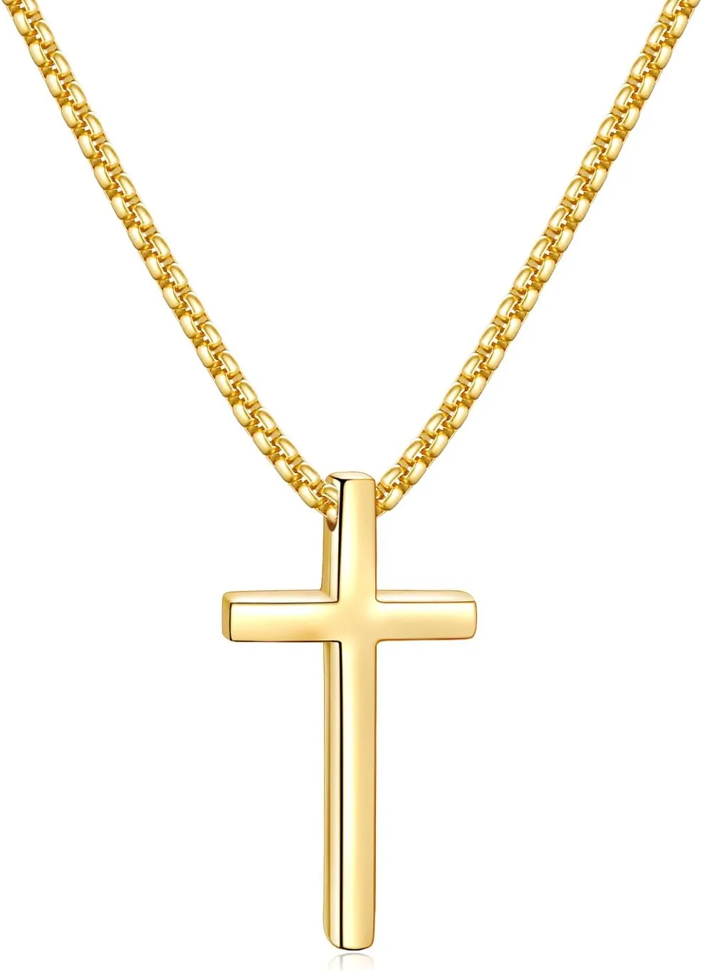 Fiusem Father's Day Gifts Cross Necklace for Men, Silver/Gold/Black Mens Cross Necklaces with 2.5mm Cross Chain and Stainless Steel Cross Pendant, Box Chain 16-24 Inch