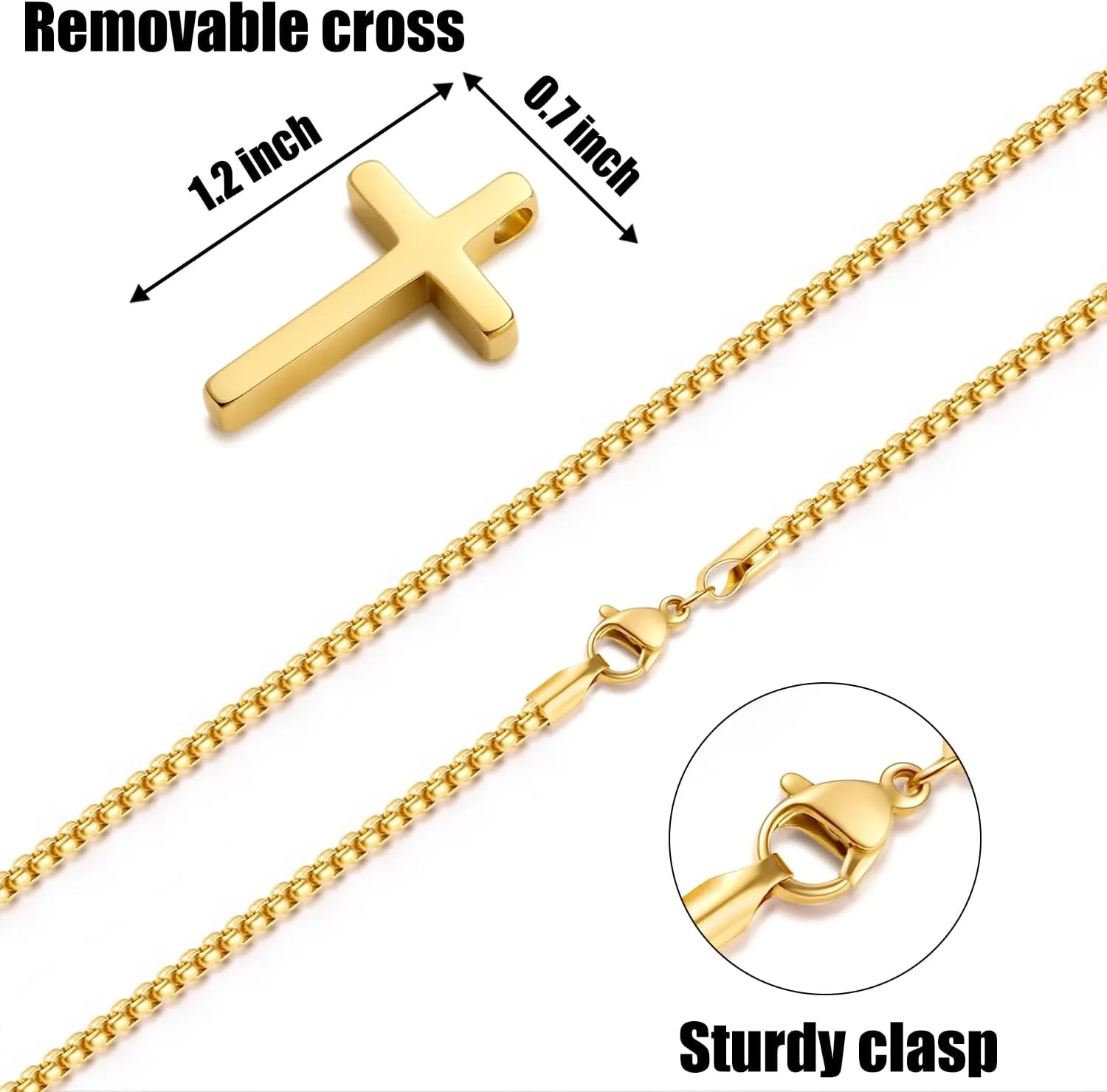 Fiusem Father's Day Gifts Cross Necklace for Men, Silver/Gold/Black Mens Cross Necklaces with 2.5mm Cross Chain and Stainless Steel Cross Pendant, Box Chain 16-24 Inch