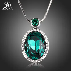 (FREE SHIPPING) Big Dark Green Crystal Pendant Necklace