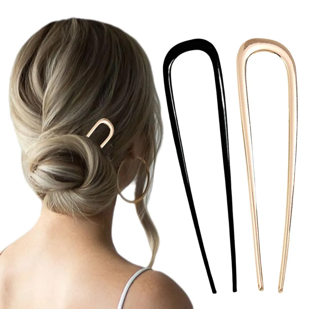 French Hair Pin Hair Pins for Women,2025 French Twist Hair Pin Hair Pins,U Shaped Hair Pins Metal Vintage Hair Sticks French Hair Pin Hairstyle for Women (Gold Black)