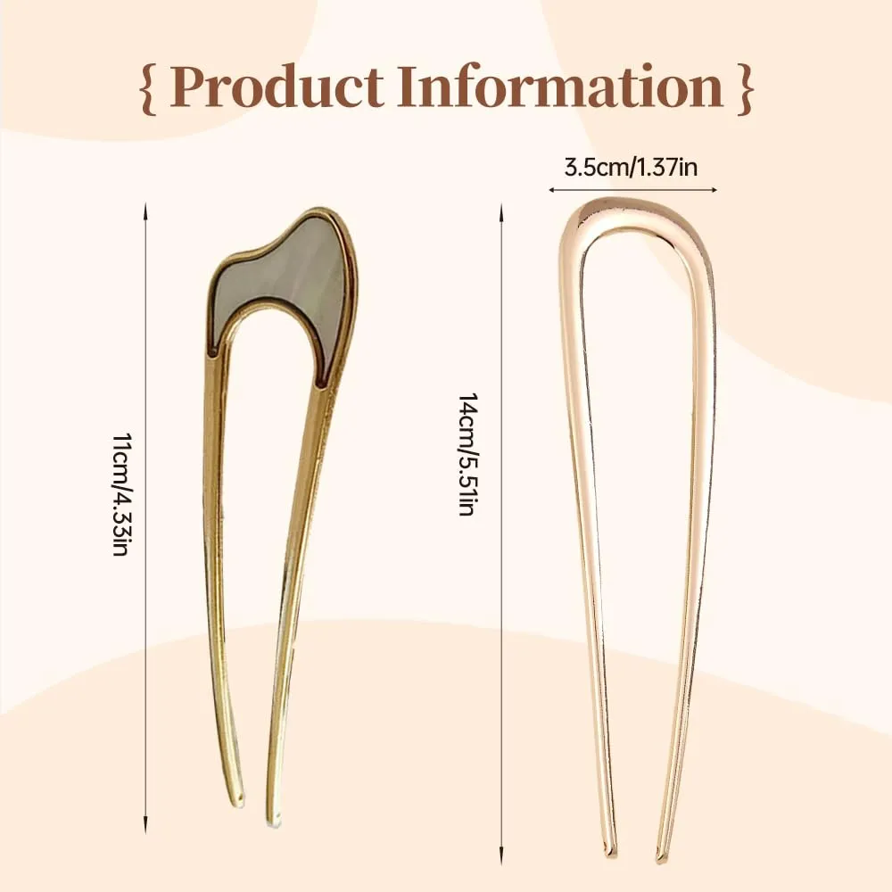 French Hair Pin Hair Pins for Women,2025 French Twist Hair Pin Hair Pins,U Shaped Hair Pins Metal Vintage Hair Sticks French Hair Pin Hairstyle for Women (Gold Black)