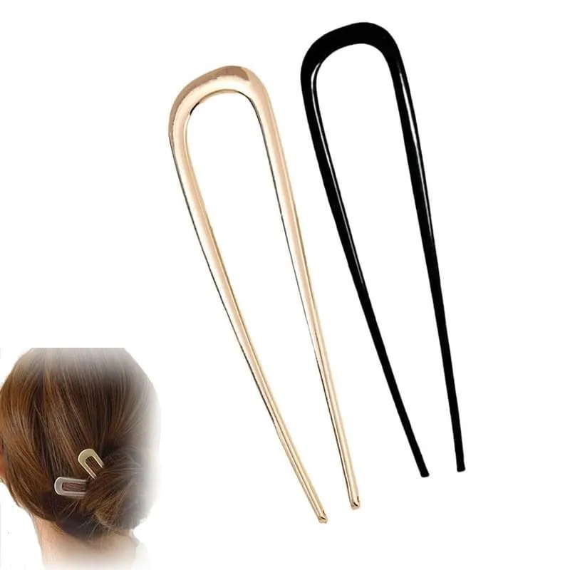 French Hair Pin,New U-Shaped Hair Clip for French Twist Hair,French Hair Sticks Fork Chignons Accessories For Women French Roll,Gold Hair Clips Hair Styling Accessories for Thick Hair (Gold Black)