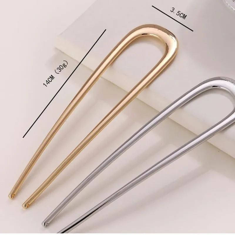 French Hair Pin,New U-Shaped Hair Clip for French Twist Hair,French Hair Sticks Fork Chignons Accessories For Women French Roll,Gold Hair Clips Hair Styling Accessories for Thick Hair (Silver Black)