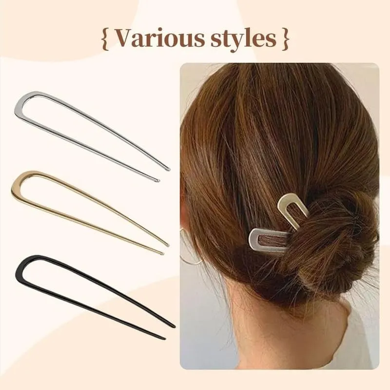 French Hair Pin,New U-Shaped Hair Clip for French Twist Hair,French Hair Sticks Fork Chignons Accessories For Women French Roll,Gold Hair Clips Hair Styling Accessories for Thick Hair (Silver Black)
