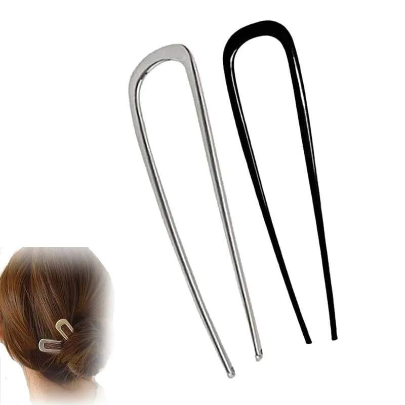 French Hair Pin,New U-Shaped Hair Clip for French Twist Hair,French Hair Sticks Fork Chignons Accessories For Women French Roll,Gold Hair Clips Hair Styling Accessories for Thick Hair (Silver Black)