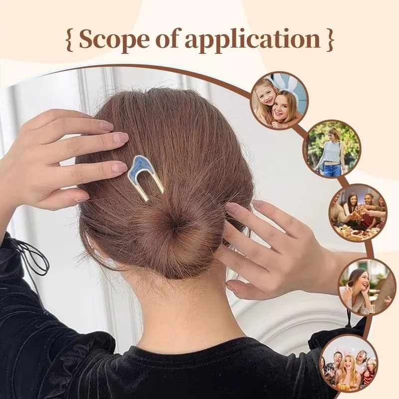 French Hair Pin,New U-Shaped Hair Clip for French Twist Hair,French Hair Sticks Fork Chignons Accessories For Women French Roll,Gold Hair Clips Hair Styling Accessories for Thick Hair (Silver Black)