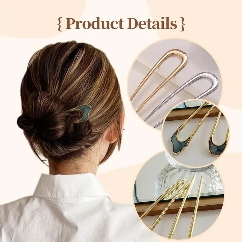 French Hair Pin,New U-Shaped Hair Clip for French Twist Hair,French Hair Sticks Fork Chignons Accessories For Women French Roll,Gold Hair Clips Hair Styling Accessories for Thick Hair (Silver Black)