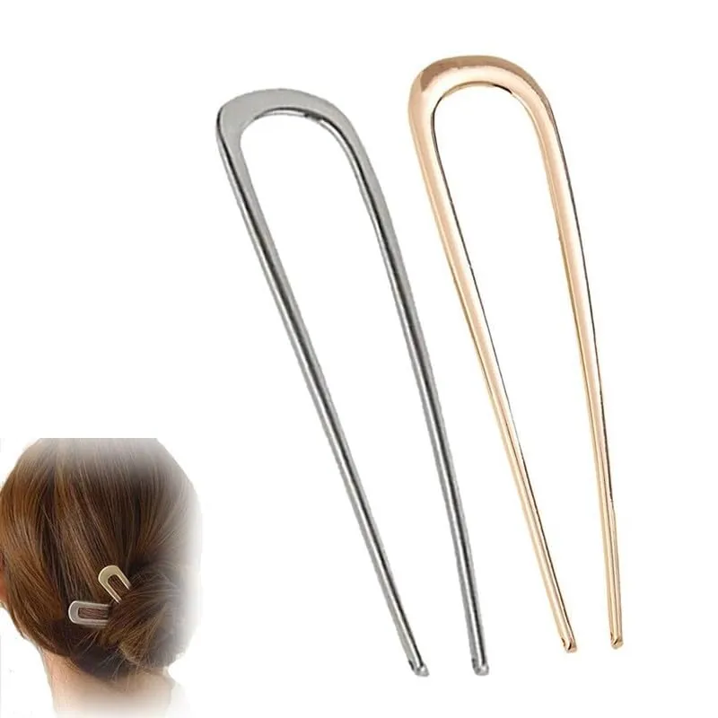 French Hair Pin,New U-Shaped Hair Clip for French Twist Hair,French Hair Sticks Fork Chignons Accessories For Women French Roll,Gold Hair Clips Hair Styling Accessories for Thick Hair (Silver Gold)