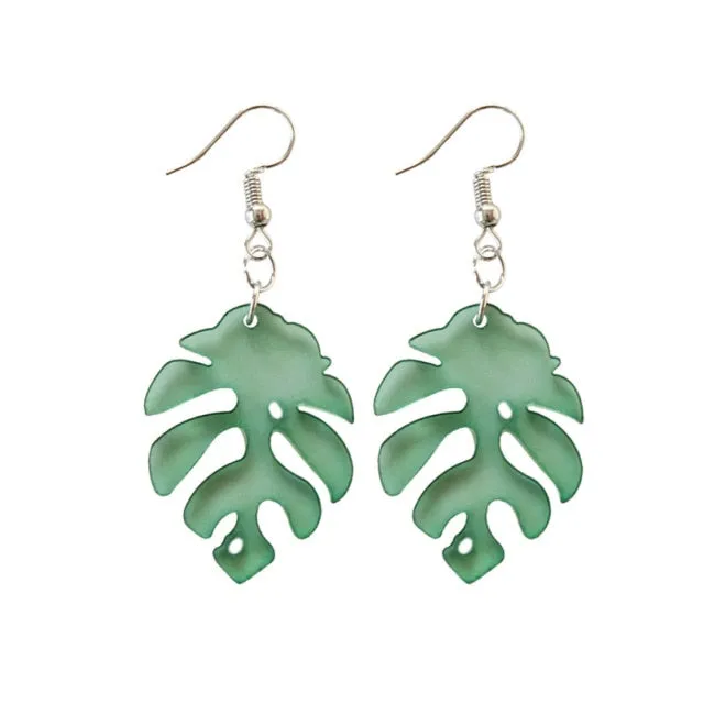 Fresh Acrylic Green Leaf Dangle Earrings For Women