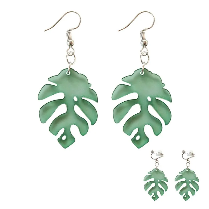 Fresh Acrylic Green Leaf Dangle Earrings For Women