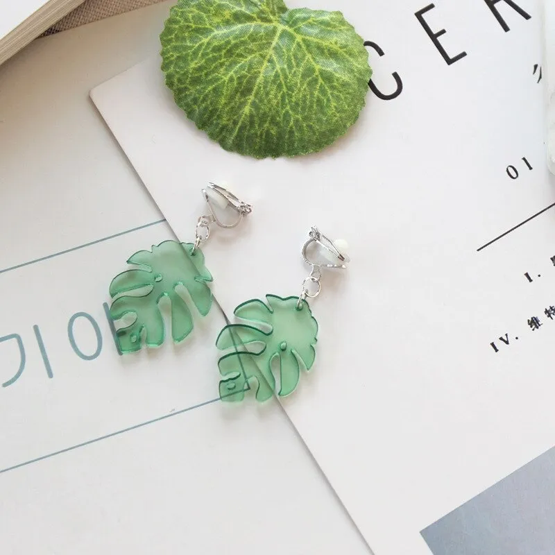 Fresh Acrylic Green Leaf Dangle Earrings For Women
