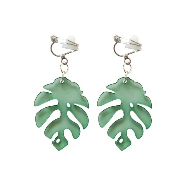 Fresh Acrylic Green Leaf Dangle Earrings For Women