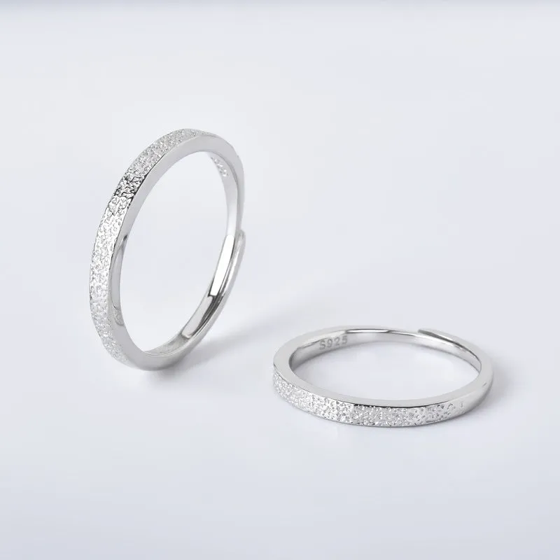 Frosted Texture Opening Sterling Silver Couple Rings