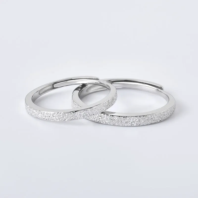 Frosted Texture Opening Sterling Silver Couple Rings