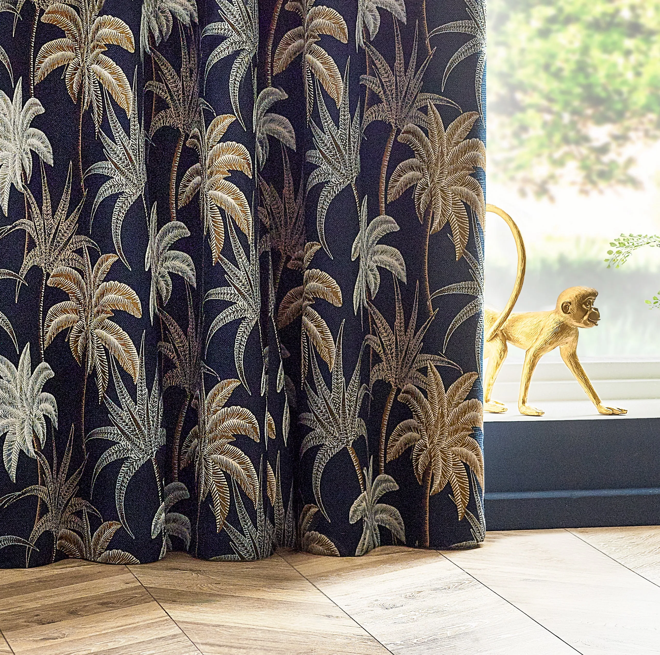 Galapagos Jacquard Ready Made Eyelet Curtains Navy