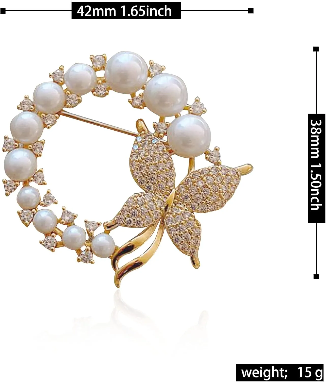 GBAHFY Butterfly Pearl Brooch Gold Elegant Bridal Vintage Style Pins Wedding Banquet Anniversary Brooch for Women
