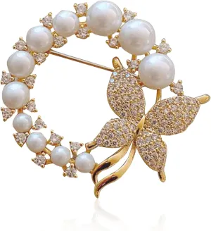 GBAHFY Butterfly Pearl Brooch Gold Elegant Bridal Vintage Style Pins Wedding Banquet Anniversary Brooch for Women