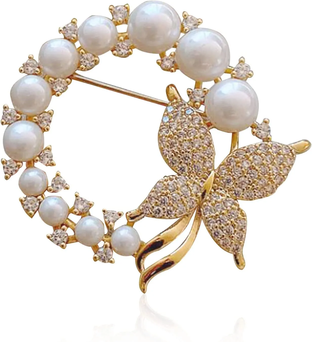 GBAHFY Butterfly Pearl Brooch Gold Elegant Bridal Vintage Style Pins Wedding Banquet Anniversary Brooch for Women