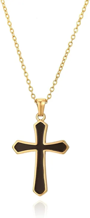 Gold Black Cross Necklace for Women Cross Pendant Stainless Steel Chain Necklace Faith Jewelry for Men