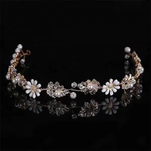 Gold Color Flower Rhinestone Headband Hair Bands Women Girl Bride Wedding Party Hair Jewelry Headpieces Crown