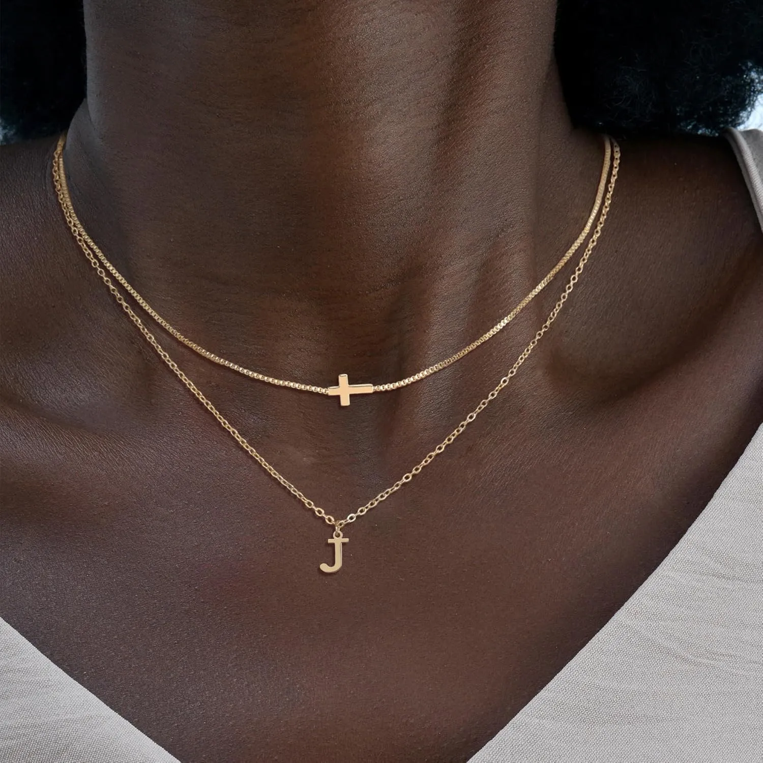 Gold Cross Necklaces for Women Layered Initial A-Z Letter Choker Necklaces for Women Religious Christmas Gifts First Communion Gifts for Teens Catholic