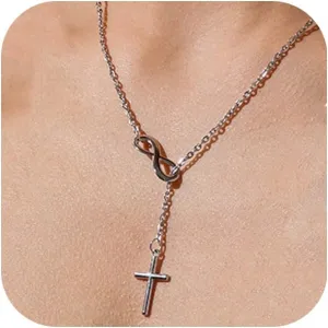 Gold Cross Necklaces Infinity Cross Necklace for Women Bohemia Infinity Y Necklace Silver Pendant Lariat Necklace Trendy Jewelry for Women