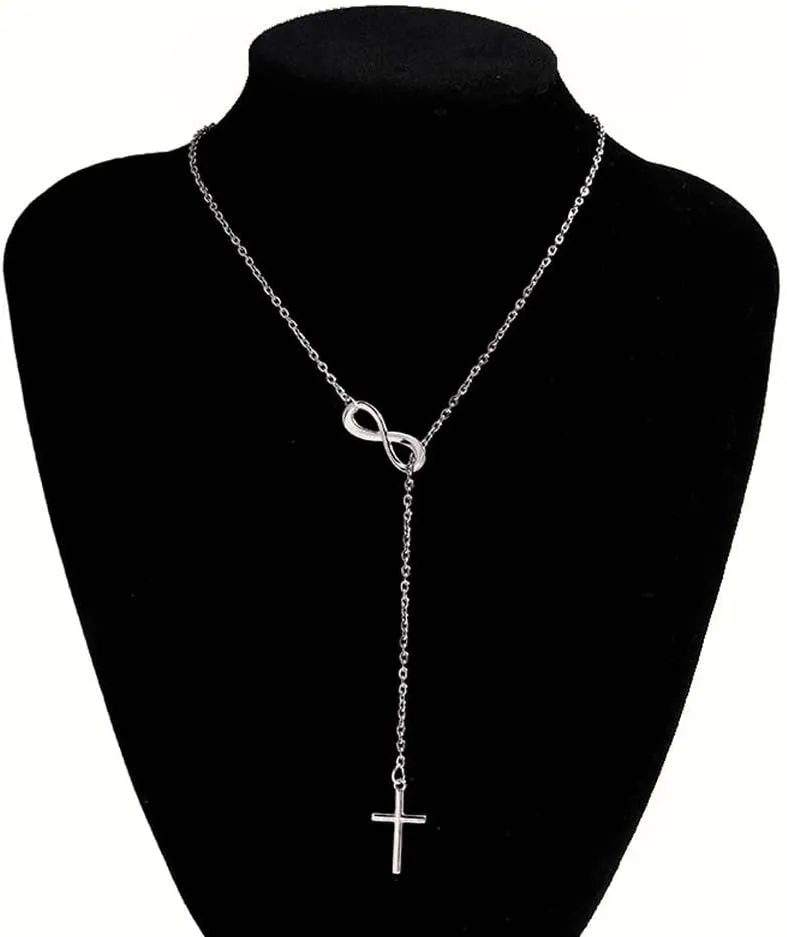 Gold Cross Necklaces Infinity Cross Necklace for Women Bohemia Infinity Y Necklace Silver Pendant Lariat Necklace Trendy Jewelry for Women