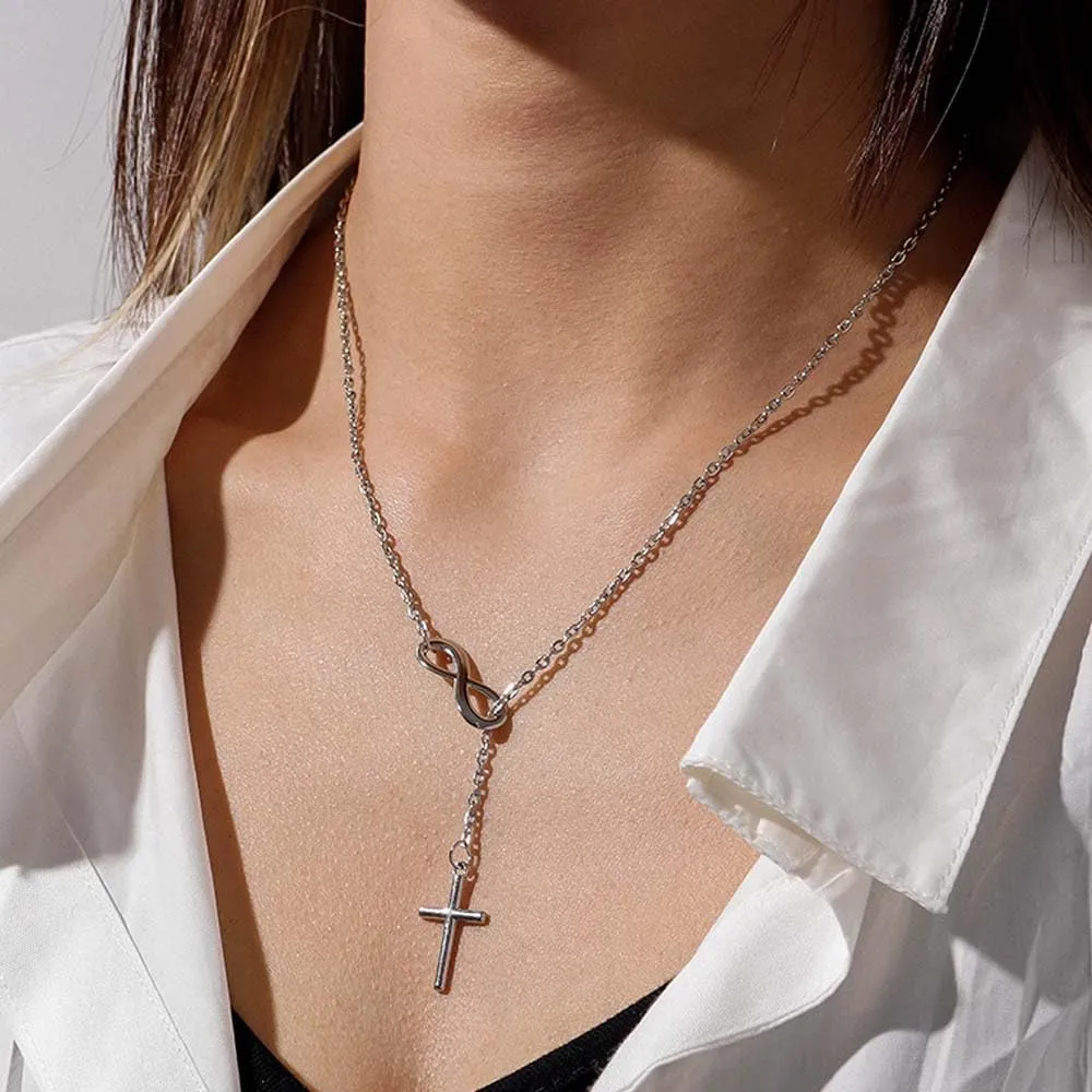 Gold Cross Necklaces Infinity Cross Necklace for Women Bohemia Infinity Y Necklace Silver Pendant Lariat Necklace Trendy Jewelry for Women