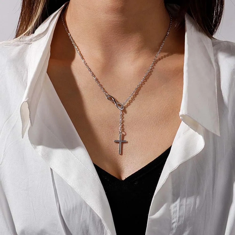 Gold Cross Necklaces Infinity Cross Necklace for Women Bohemia Infinity Y Necklace Silver Pendant Lariat Necklace Trendy Jewelry for Women