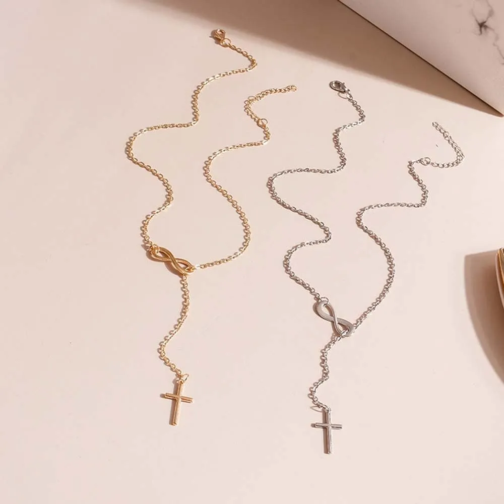 Gold Cross Necklaces Infinity Cross Necklace for Women Bohemia Infinity Y Necklace Silver Pendant Lariat Necklace Trendy Jewelry for Women