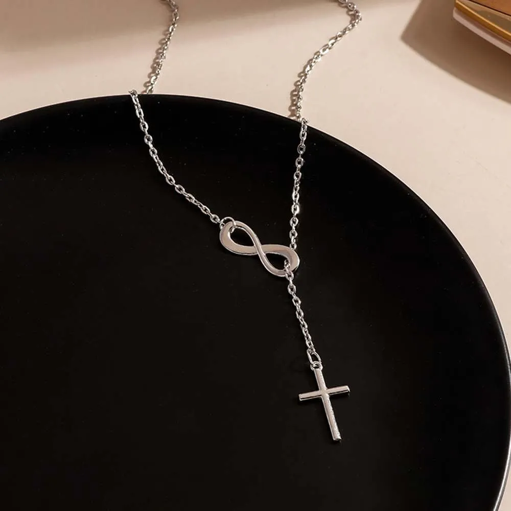 Gold Cross Necklaces Infinity Cross Necklace for Women Bohemia Infinity Y Necklace Silver Pendant Lariat Necklace Trendy Jewelry for Women