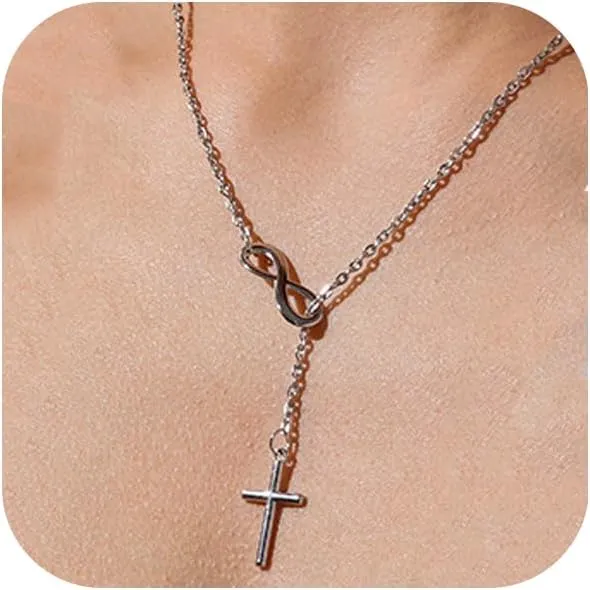 Gold Cross Necklaces Infinity Cross Necklace for Women Bohemia Infinity Y Necklace Silver Pendant Lariat Necklace Trendy Jewelry for Women