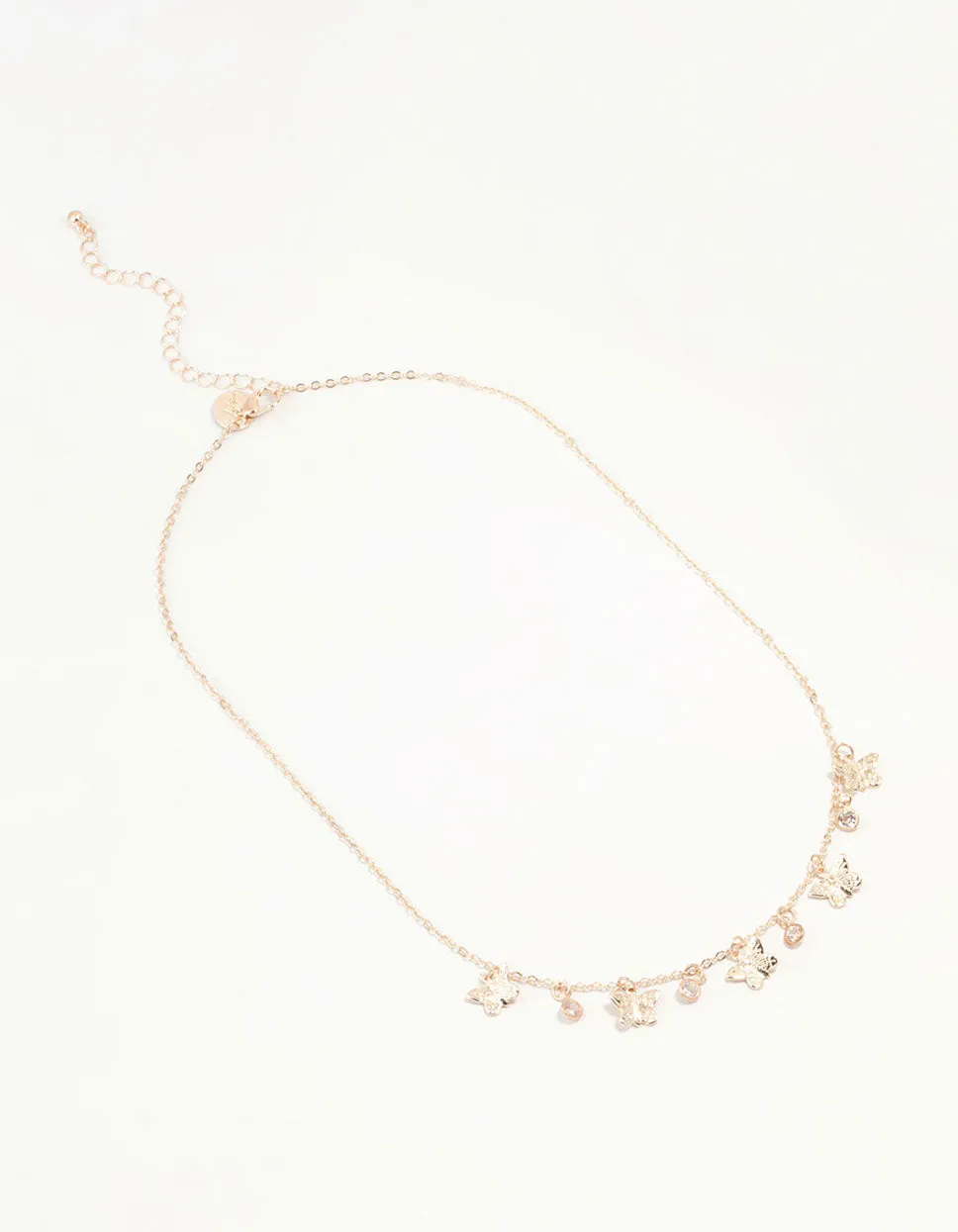 Gold Diamante Butterfly Drop Pendant Necklace