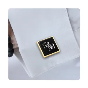 Gold engraved initial cufflinks - Custom Black and Gold cufflinks - Personalized cufflinks for me - Customized groom groomsmen husband anniversary birthday Gift Present