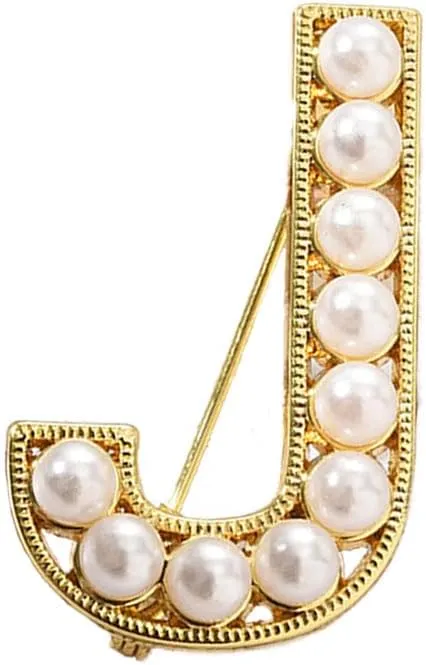 Gold Initial Letter A-Z Brooches Pins Simulated Pearl Beaded Alphabet Letter Brooches Pin for Women Men Clothing Decors Birthday Gift