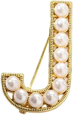 Gold Initial Letter A-Z Brooches Pins Simulated Pearl Beaded Alphabet Letter Brooches Pin for Women Men Clothing Decors Birthday Gift