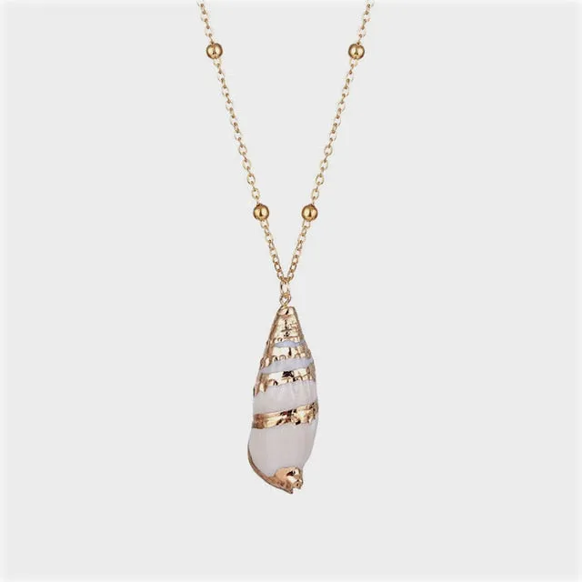 Gold Plated Boho Conch Seashell Pendant Necklace