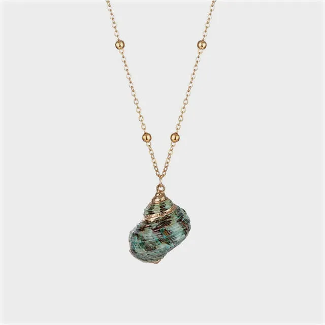 Gold Plated Boho Conch Seashell Pendant Necklace