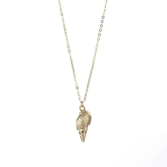 Gold Plated Boho Conch Seashell Pendant Necklace