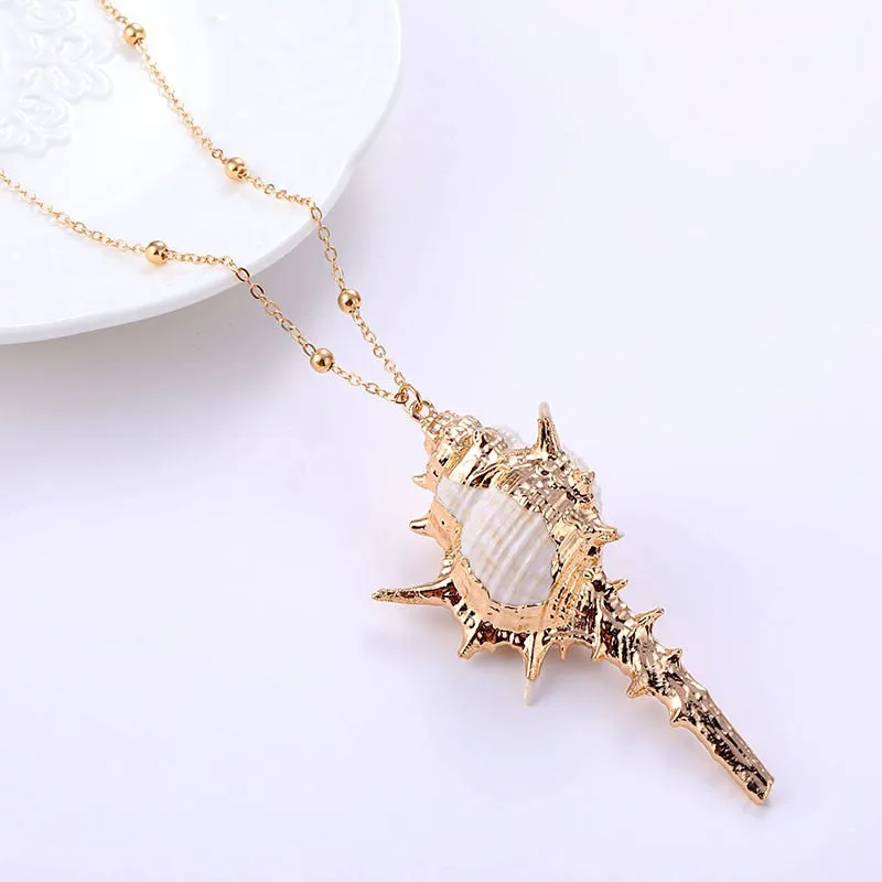Gold Plated Boho Conch Seashell Pendant Necklace