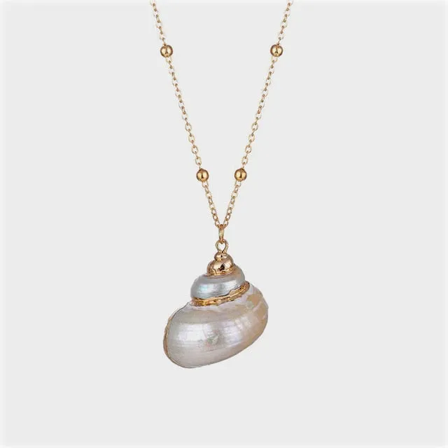 Gold Plated Boho Conch Seashell Pendant Necklace