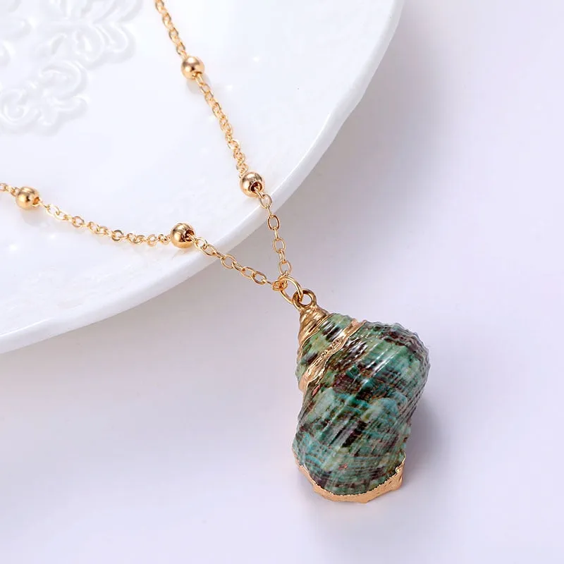 Gold Plated Boho Conch Seashell Pendant Necklace